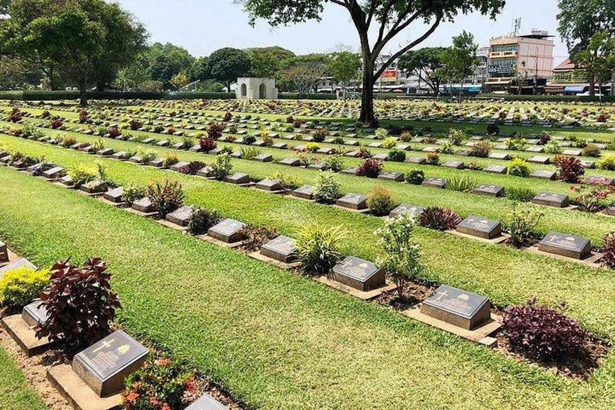 un cementerio con muchas plantas en un parque