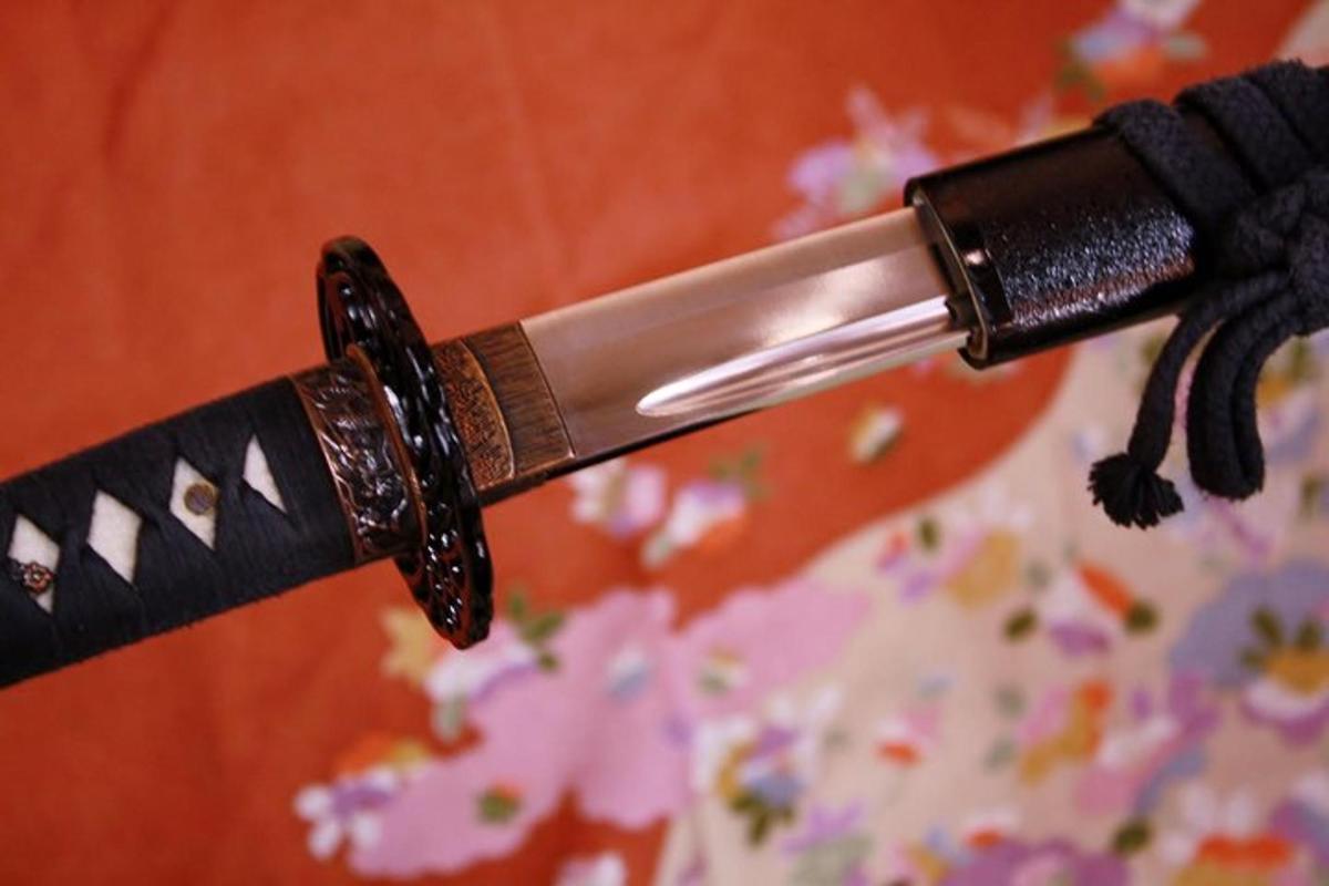 a close up of a knife on a table