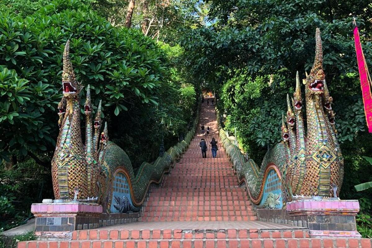 uma escada em um parque com pessoas descendo