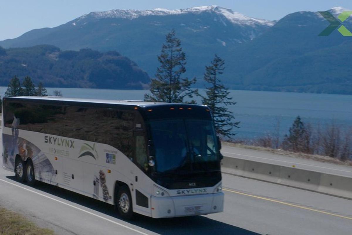 autobus jedoucí po silnici vedle jezera