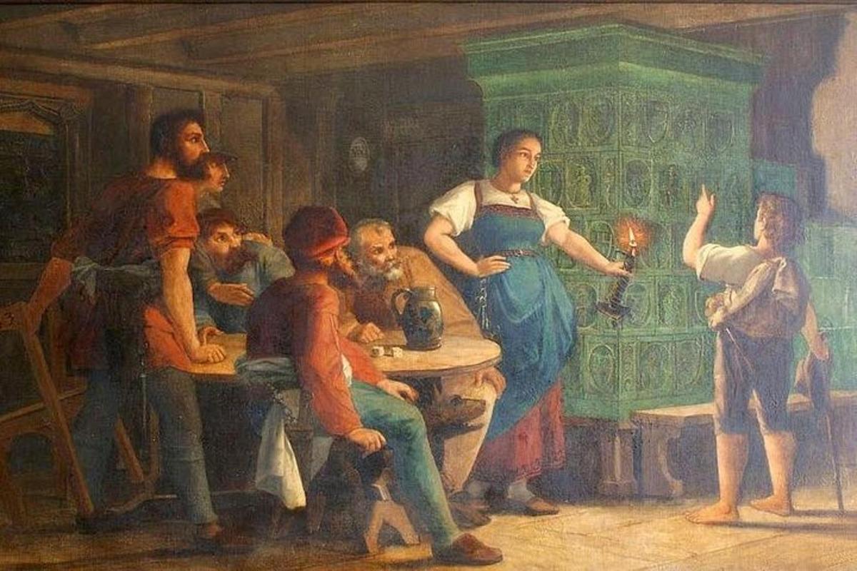 maal, mis kujutab inimrühma toas