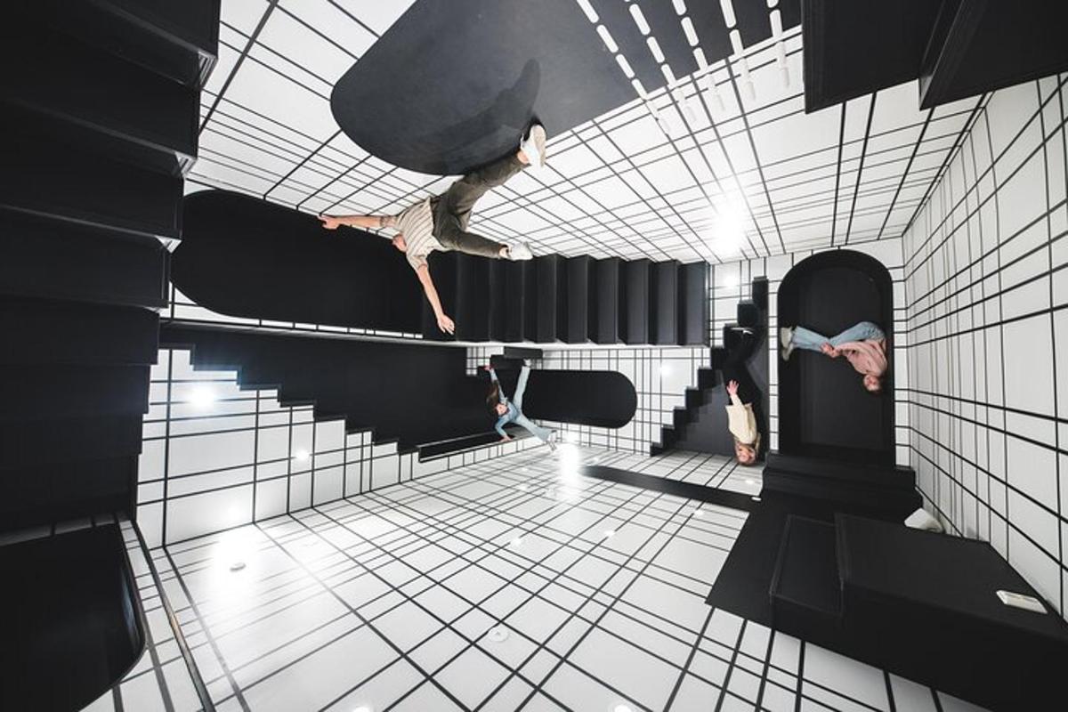 a person jumping in the air in a room