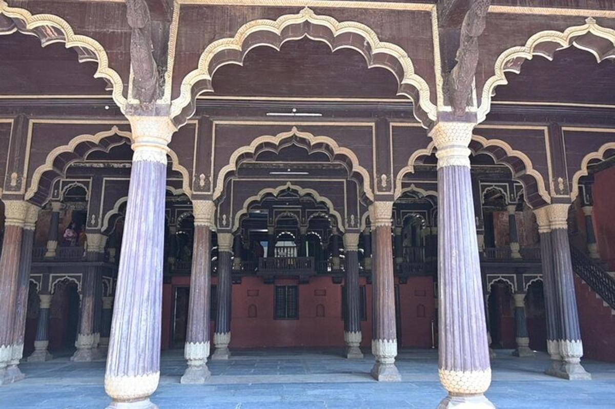 a building with columns and ceilings with a organ