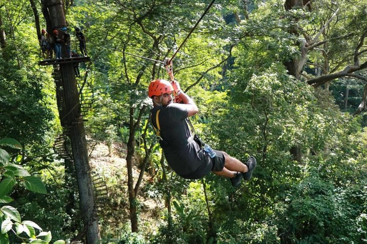 a man on a zip line in the trees