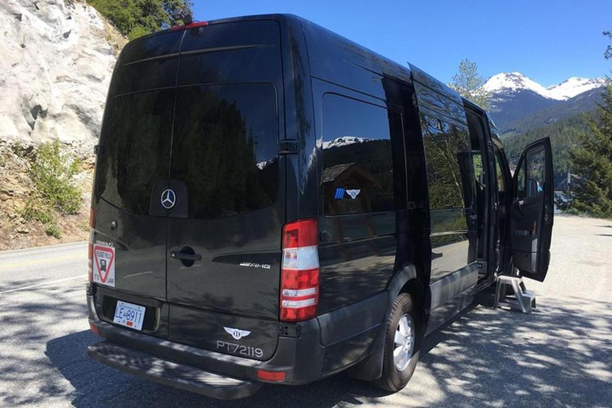 un autobus nero parcheggiato sul ciglio di una strada
