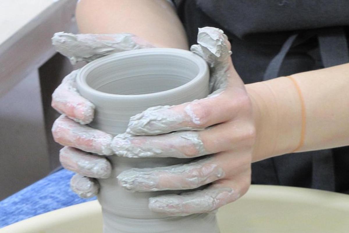 una donna che tiene un vaso tra le mani