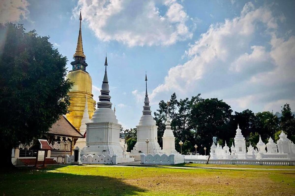 sekumpulan pagoda putih di sebuah taman