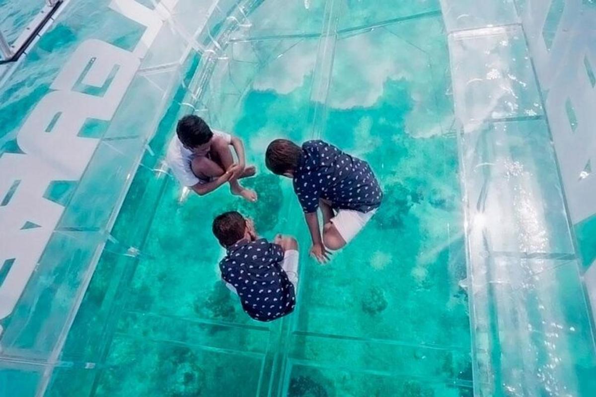 tiga orang berenang di dalam kolam di dalam air