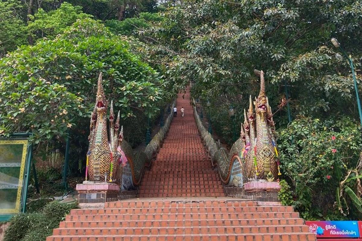 บันไดที่นำขึ้นไปสู่บันไดที่มีต้นไม้