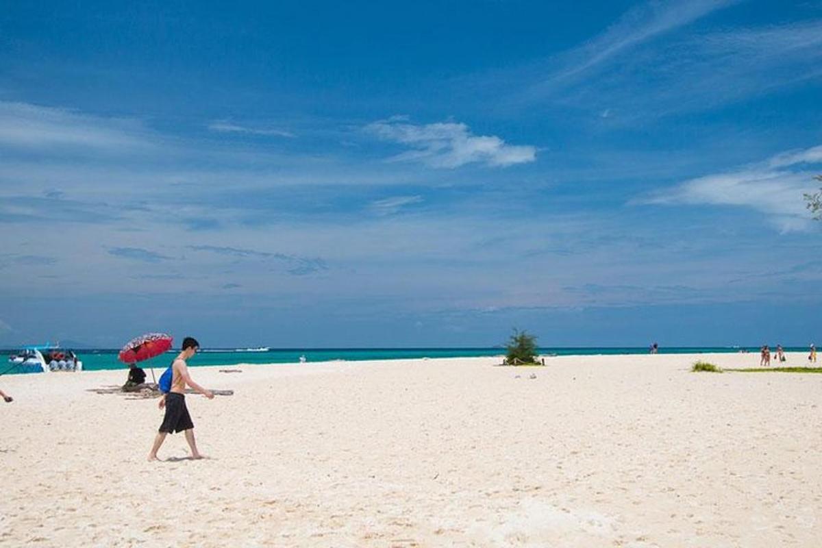 oseba, ki hodi po plaži z dežnikom
