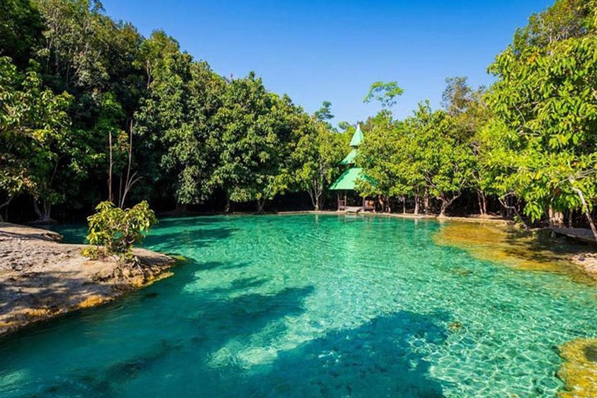 kolam air biru di sungai dengan pepohonan