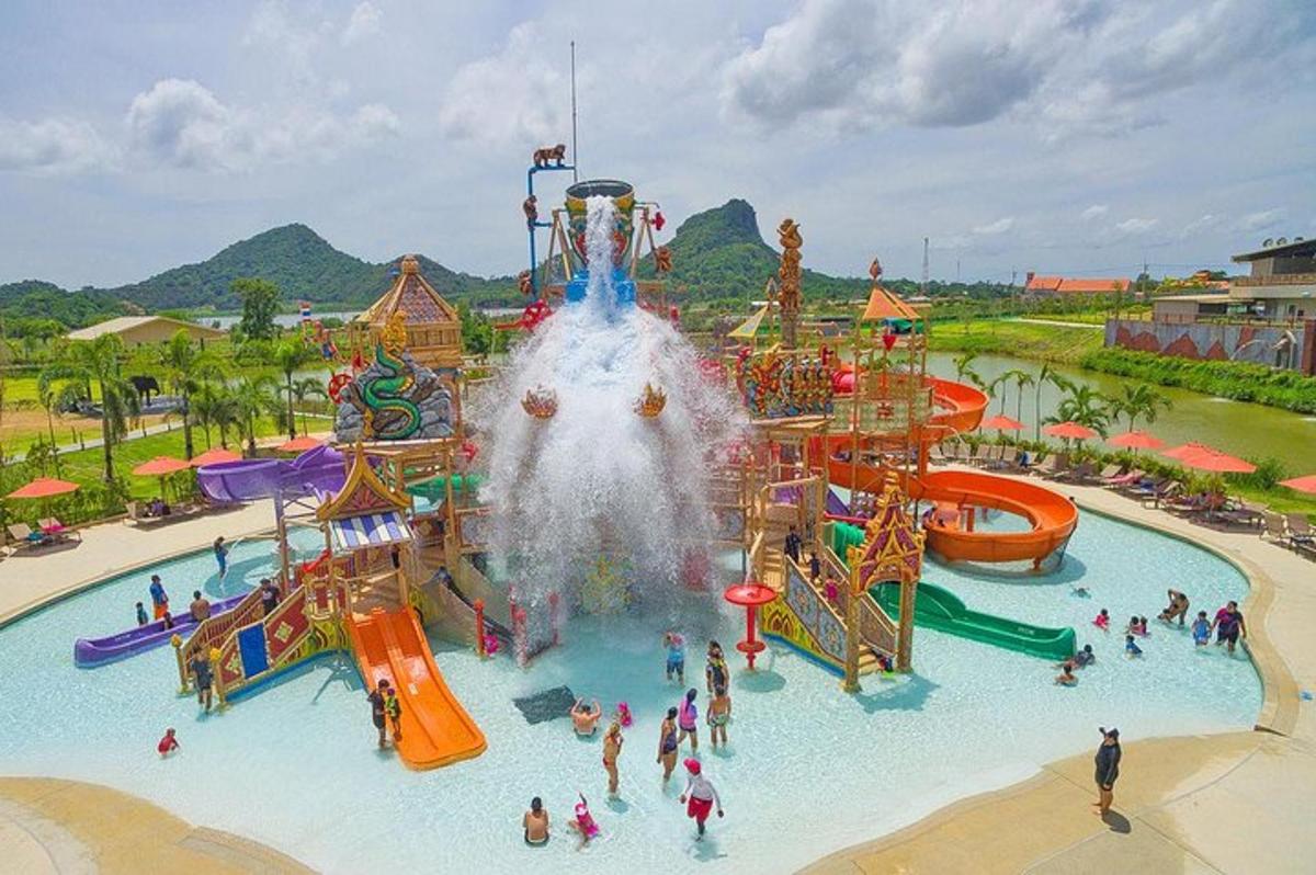 a group of people in a water park