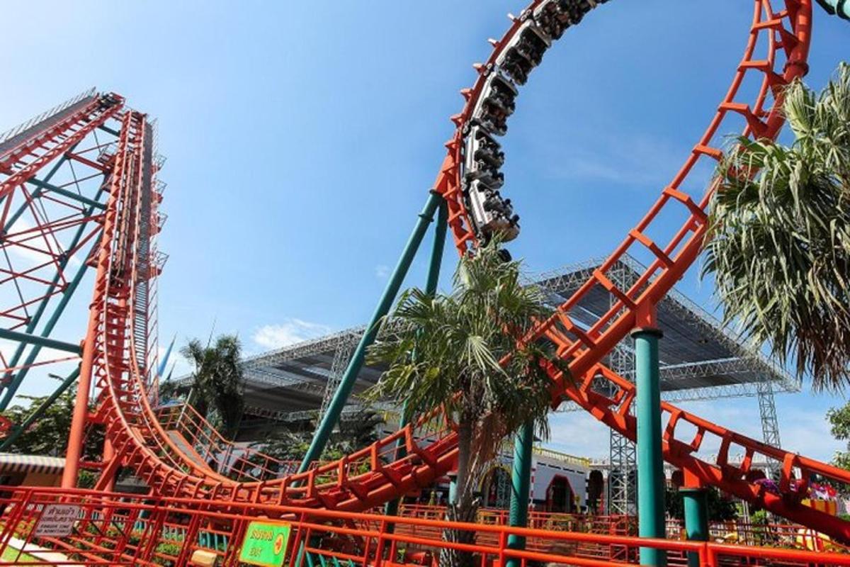 a roller coaster at a theme park