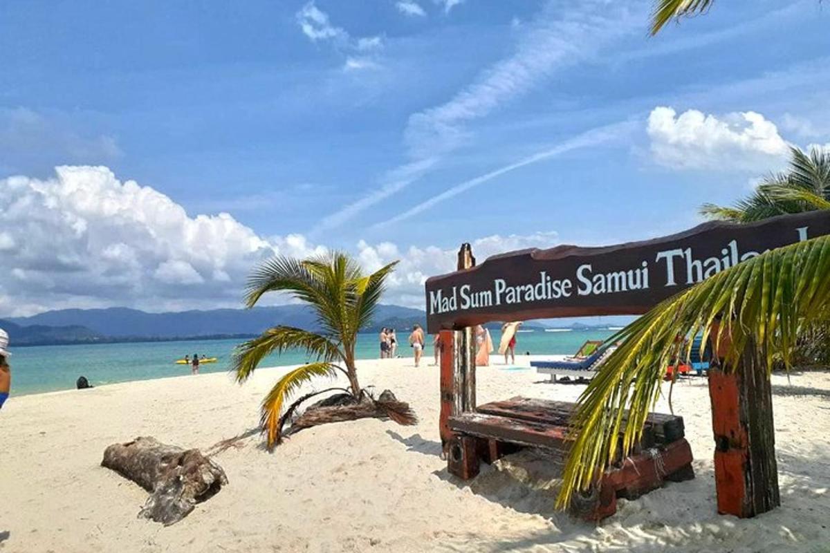 tanda di pantai dengan orang di dalam air