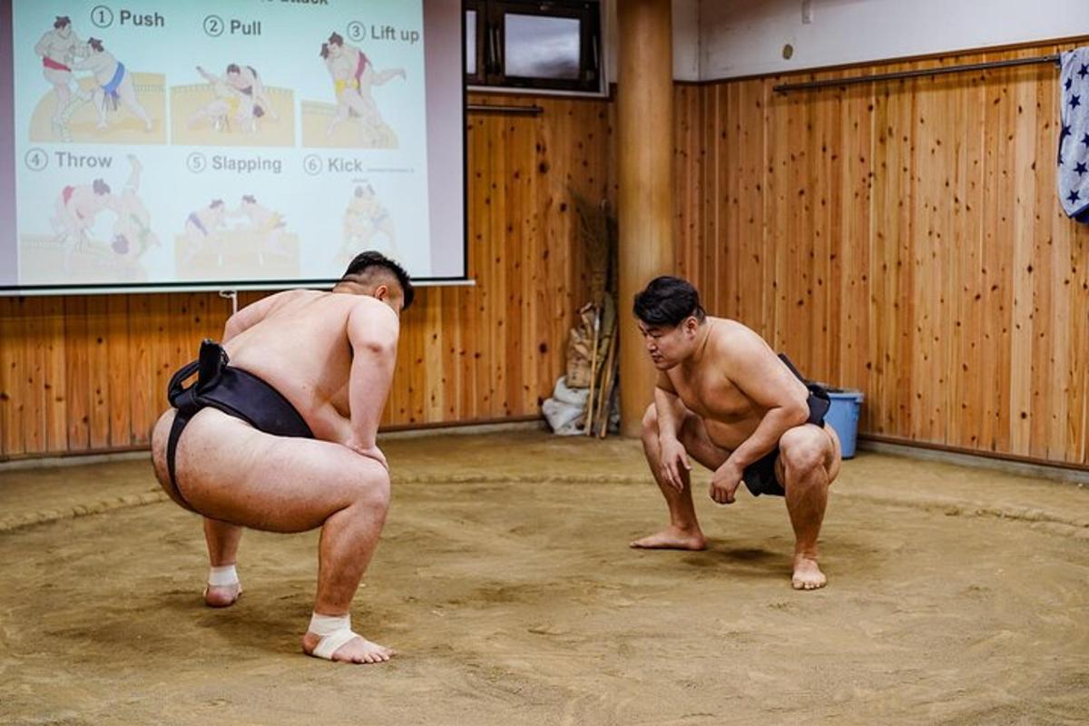 dva muži zápasí v sumo zápase