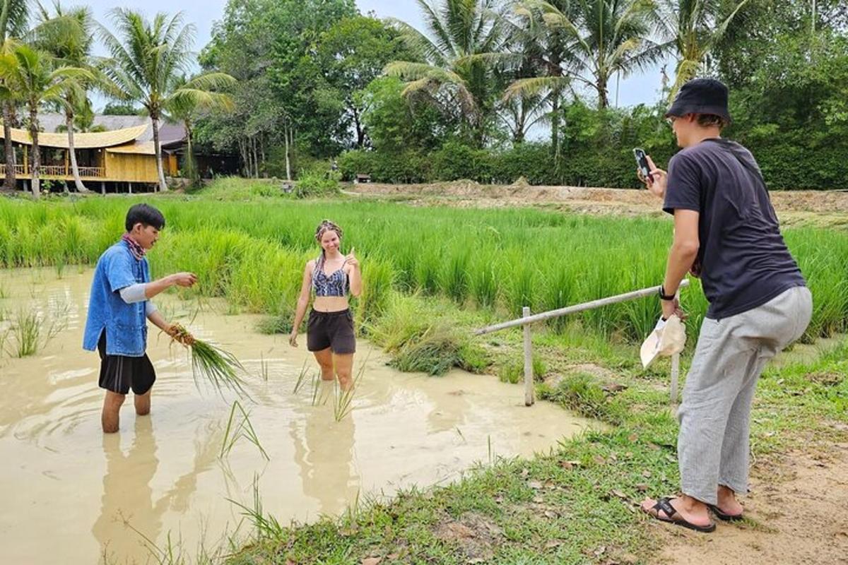 a group of people standing in the water