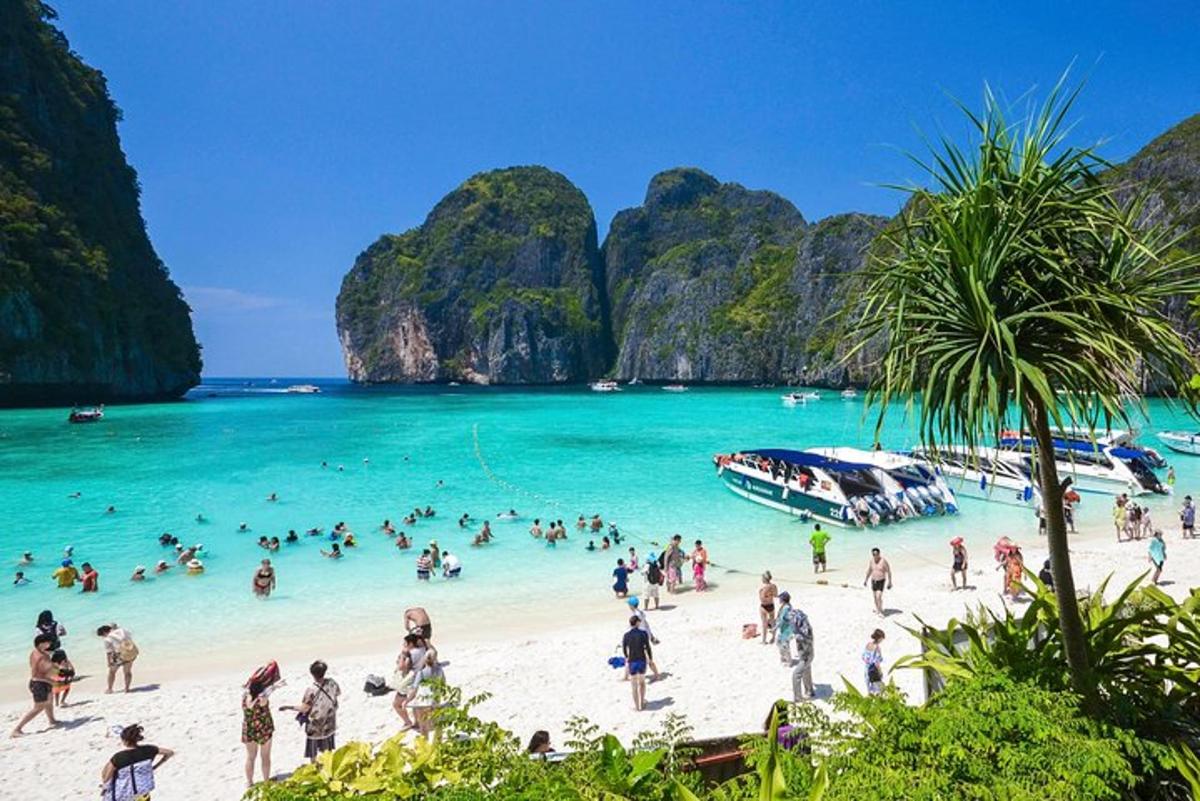 sekumpulan orang di pantai dengan bot