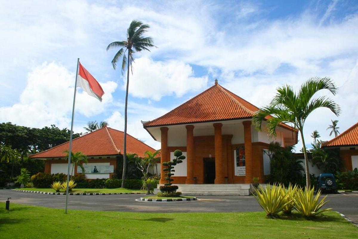 a building with a flag in front of it