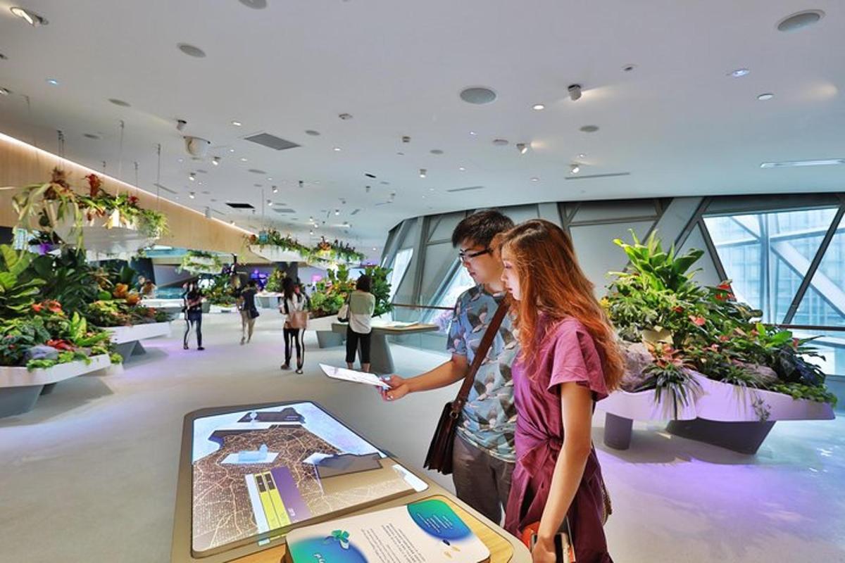a man and a woman looking at a display in a store