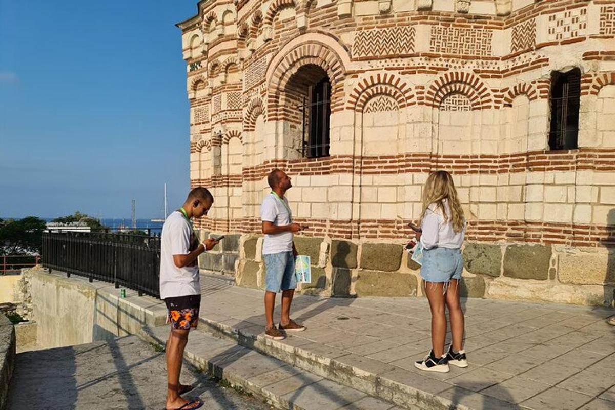 a group of people standing in front of a building