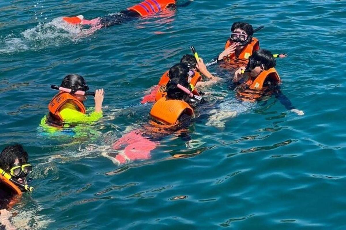 un grupo de personas nadando en el agua