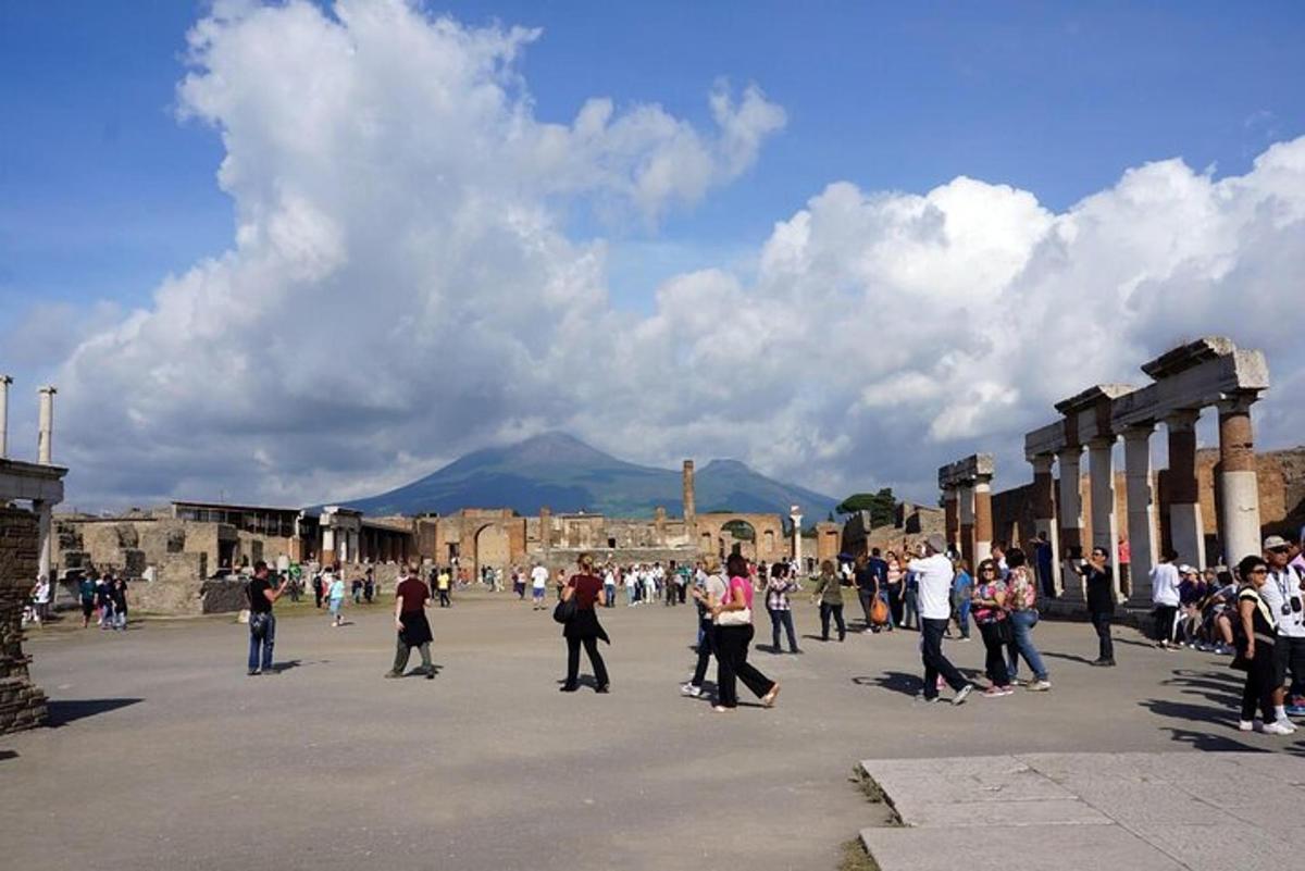 a group of people walking around in a square