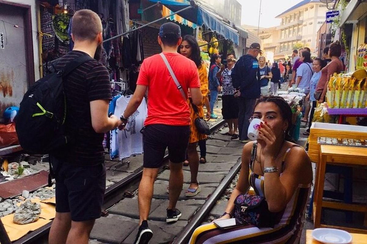 a woman with a mask on her face in a market