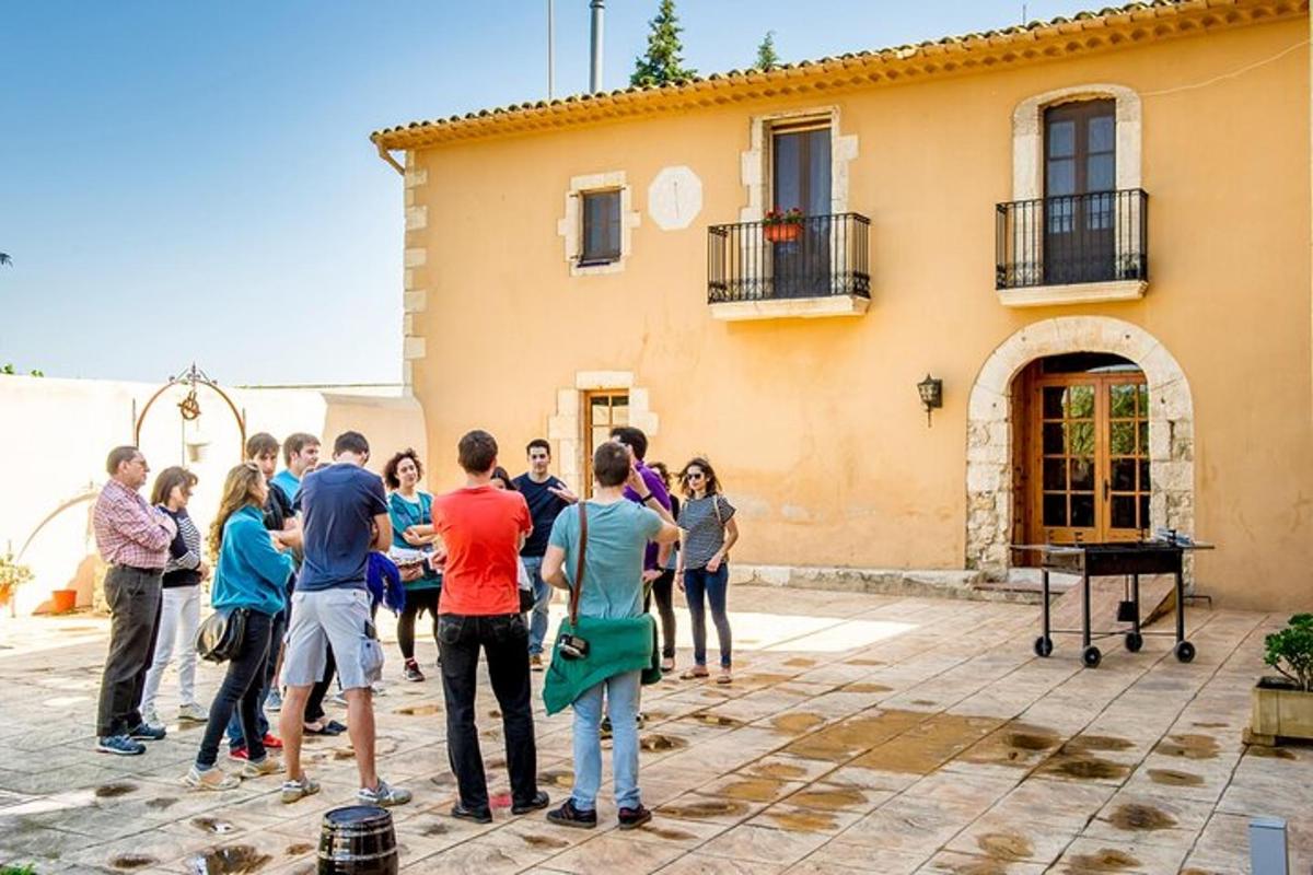 a group of people standing outside of a building
