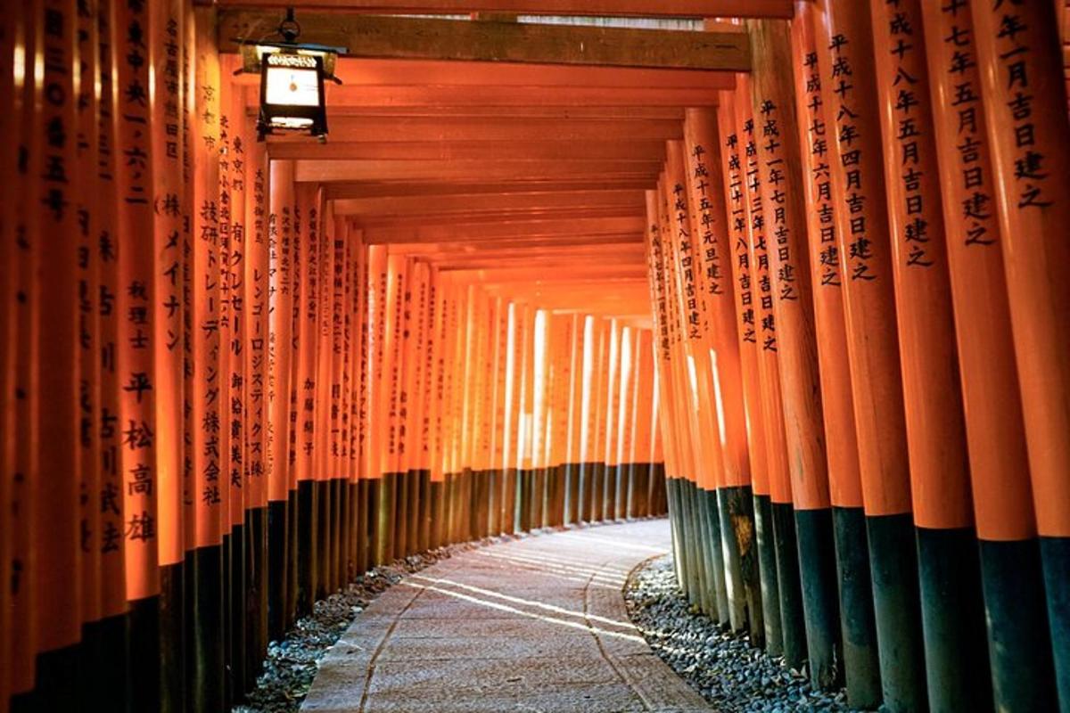 hoones asuv oranžide torii väravatega allee