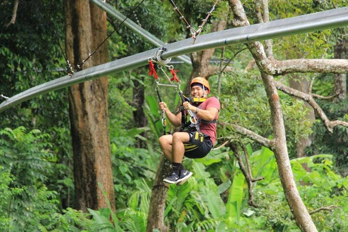 seseorang di garis zip di dalam hutan