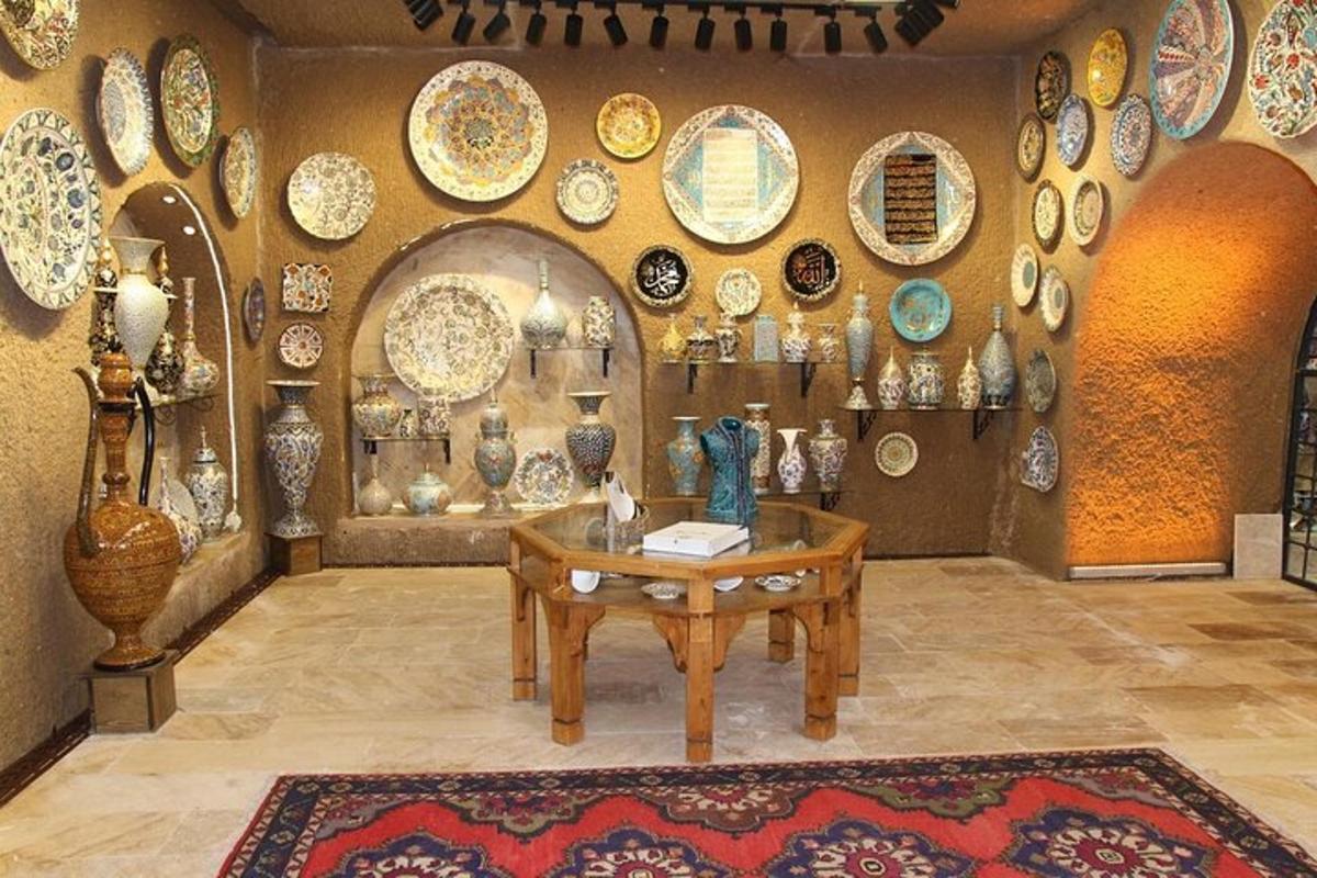a room filled with lots of plates on a wall