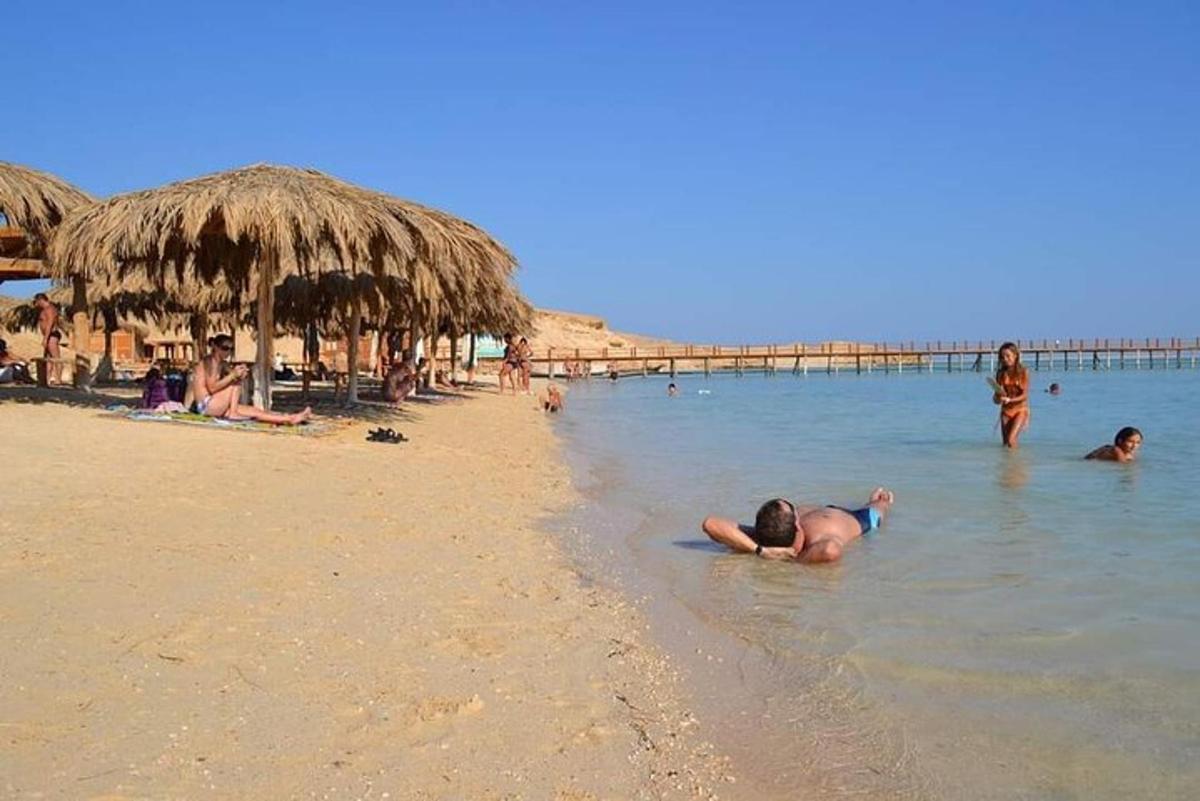 un grup de oameni în apă pe o plajă