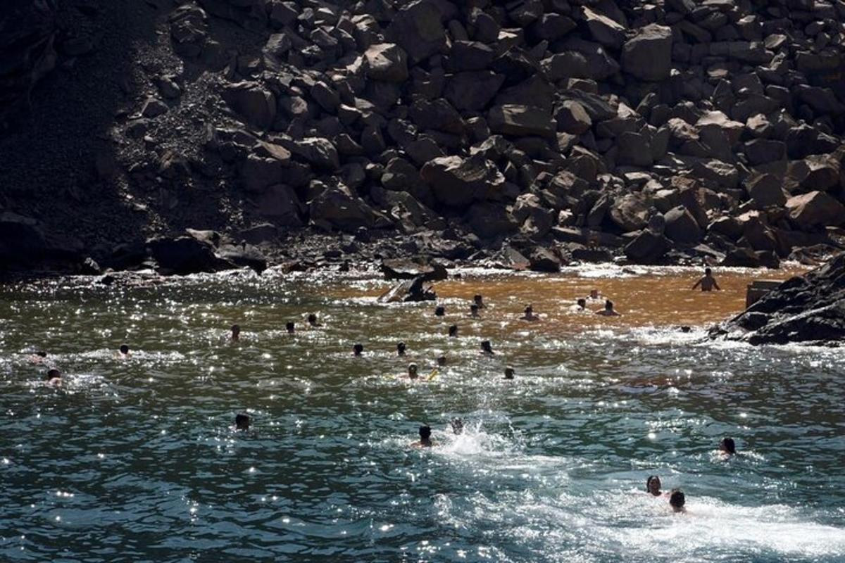 un grupo de personas nadando en un cuerpo de agua