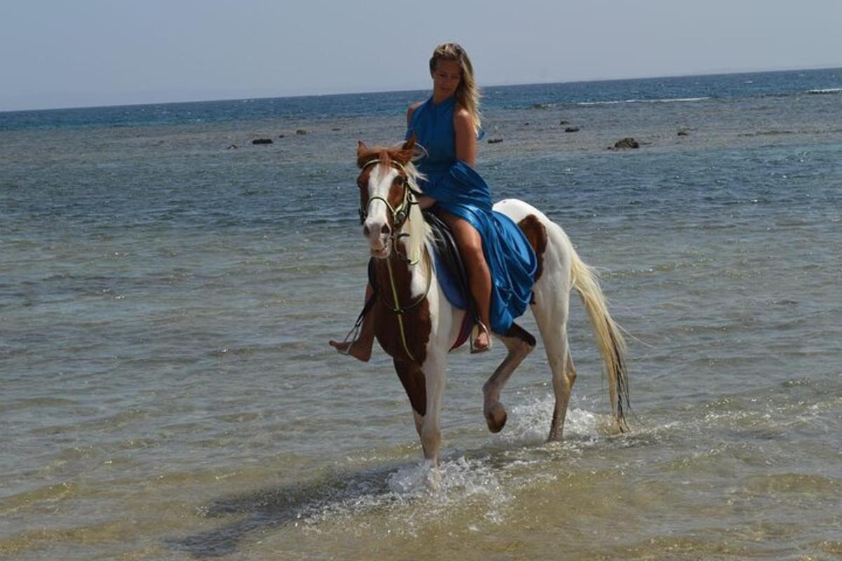 žena jedoucí na koni na pláži