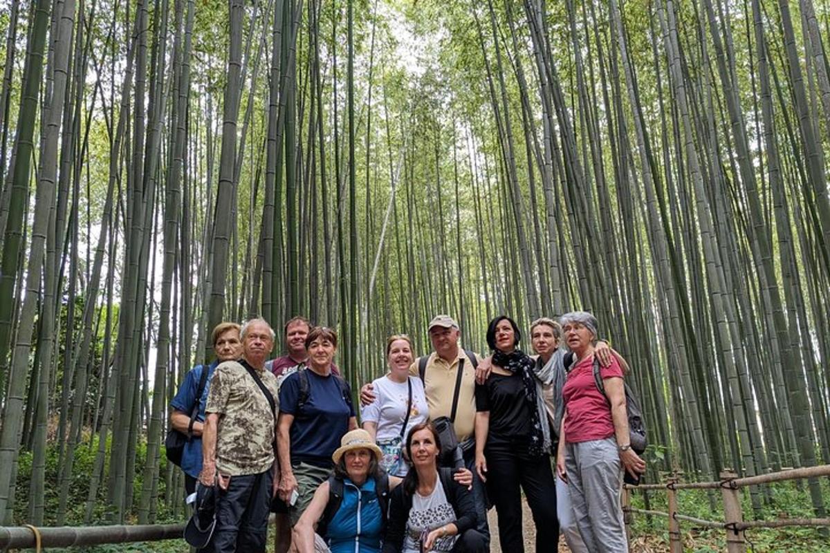 一群人在竹林里摆姿势拍照