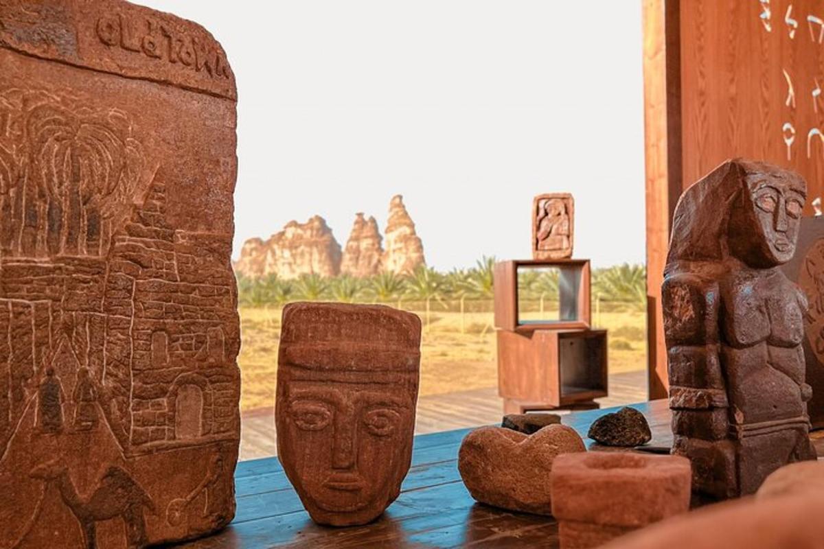 a group of artifacts on display in a museum