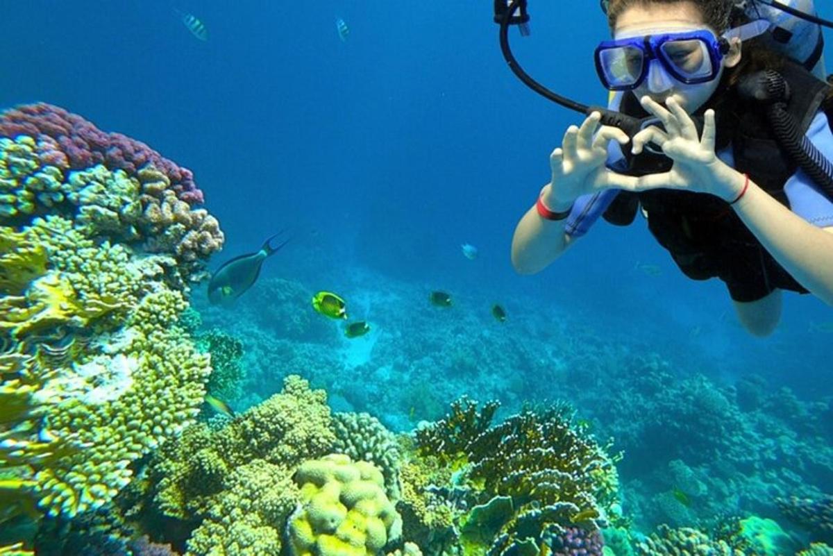 una donna che scatta una foto di una barriera corallina