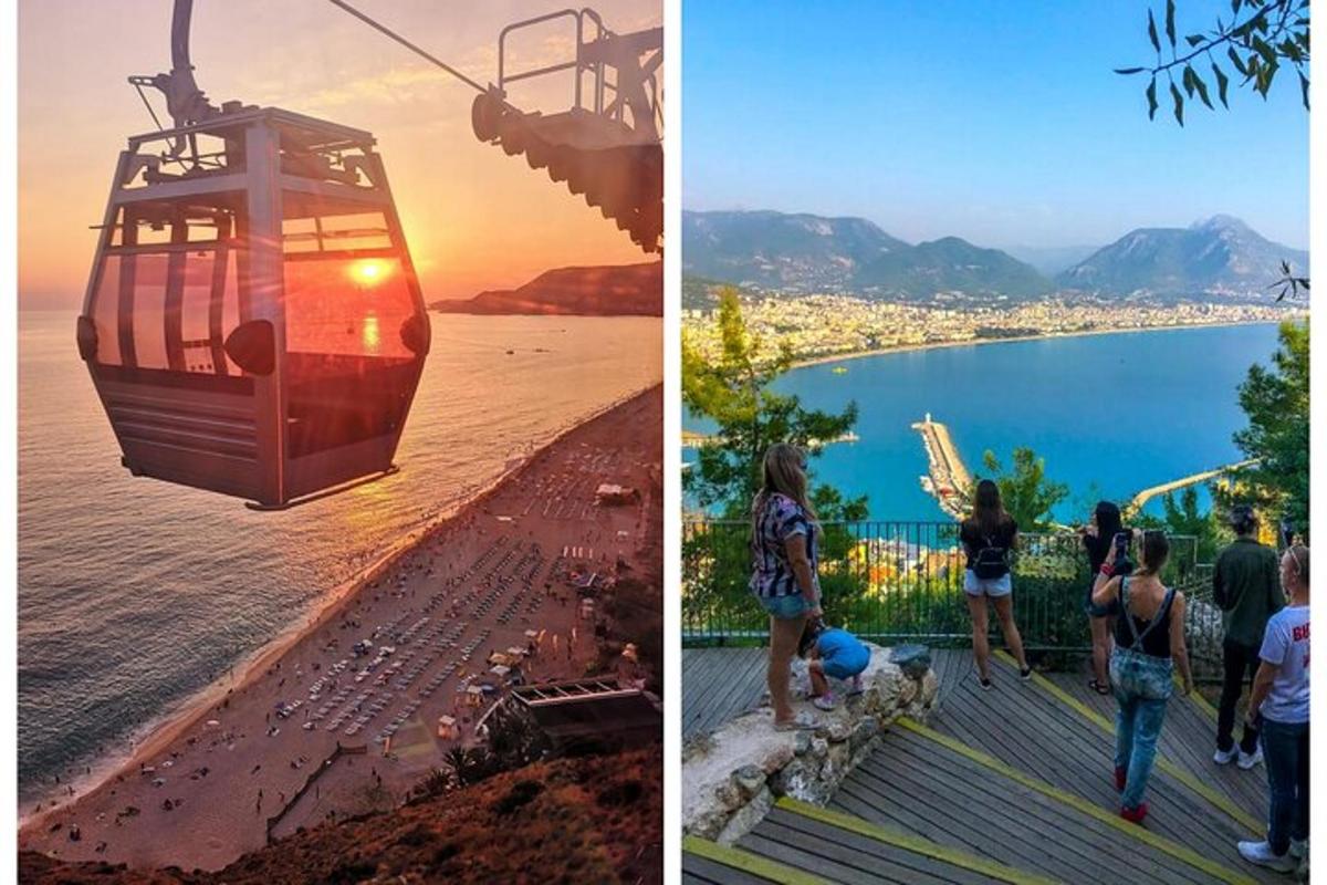 două imagini cu oameni pe o gondolă deasupra apei
