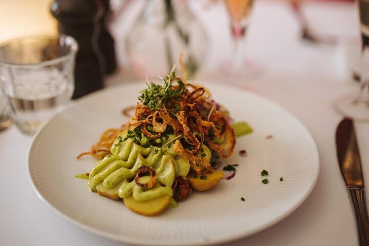a white plate of food on a table