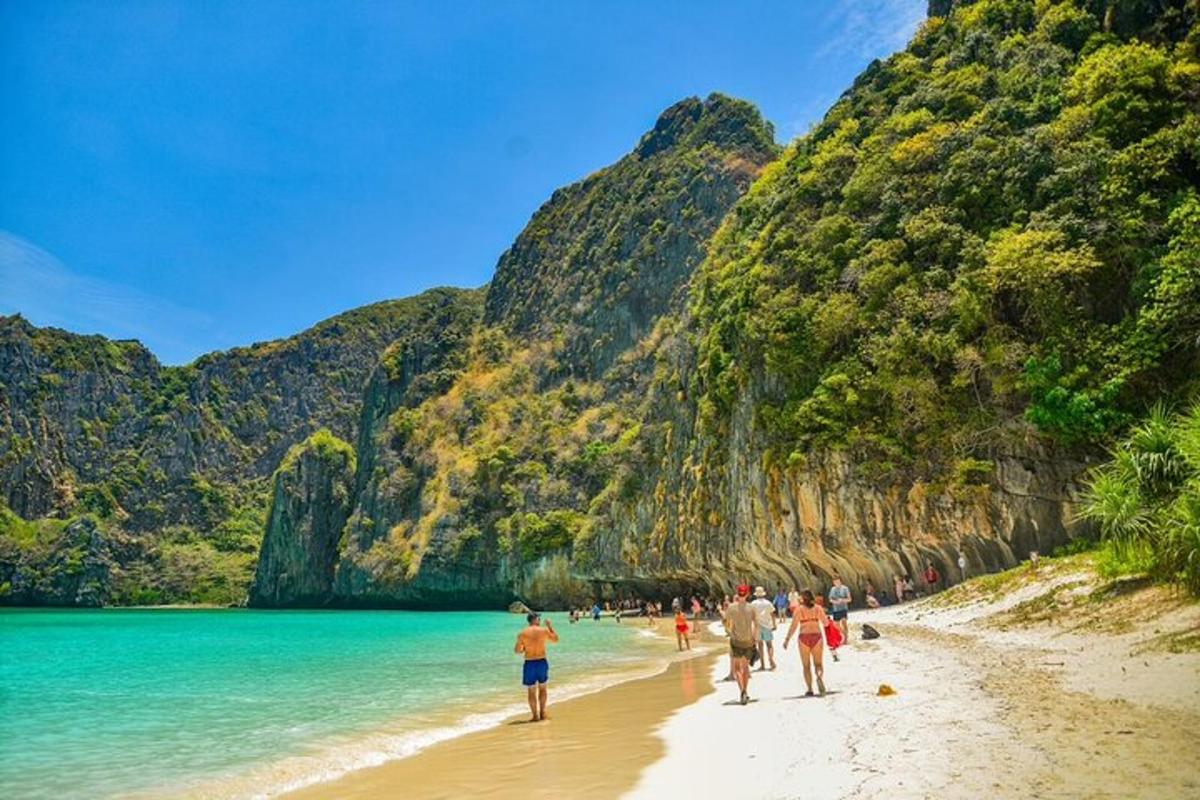skupina ljudi, ki se sprehajajo po plaži blizu oceana