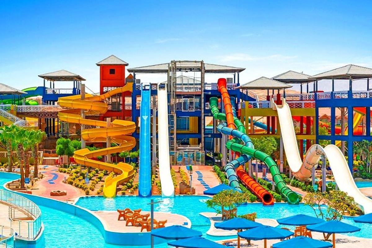 a water park with a water slide and slides