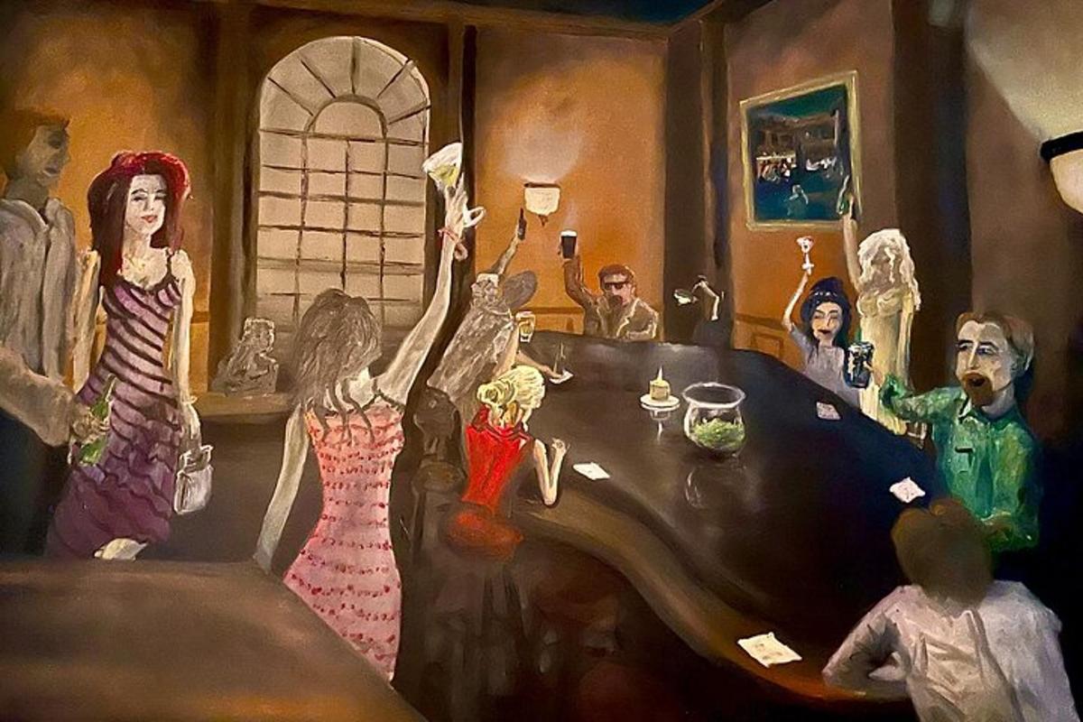 a painting of a group of people in a room