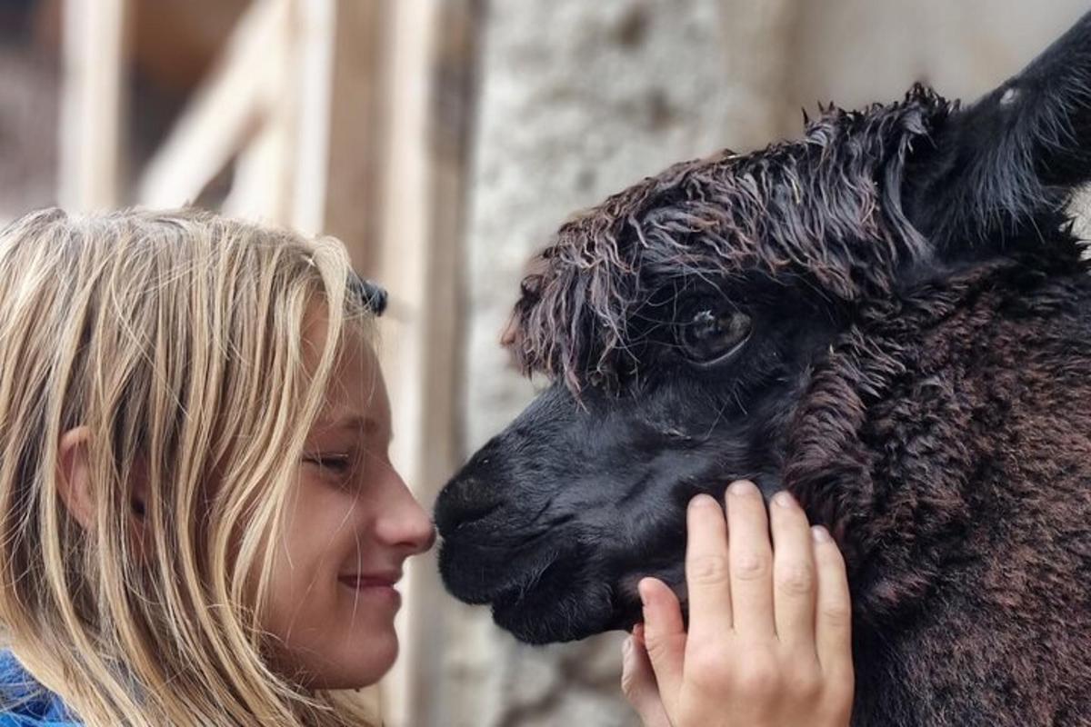 Žena stojí vedle černé ovce