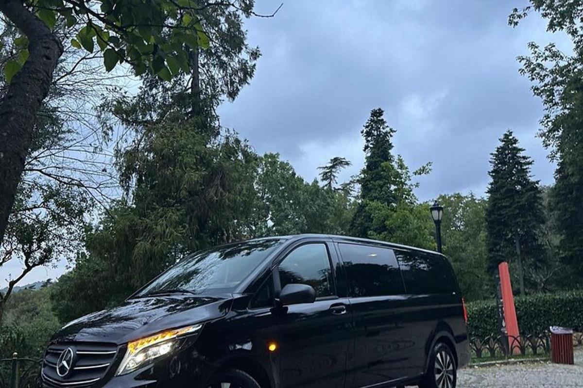 un'auto nera parcheggiata sul ciglio di una strada