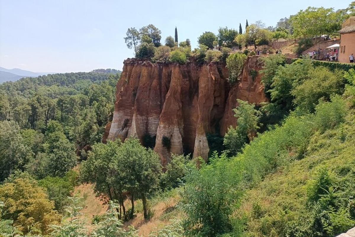 a large rock formation on a hill with trees