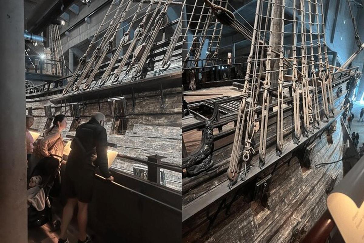 two pictures of a replica of a pirate ship