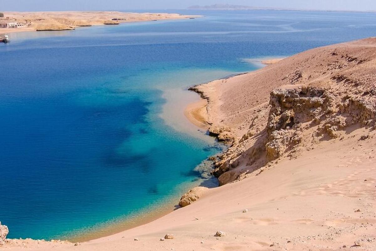 a view of a body of water in the desert