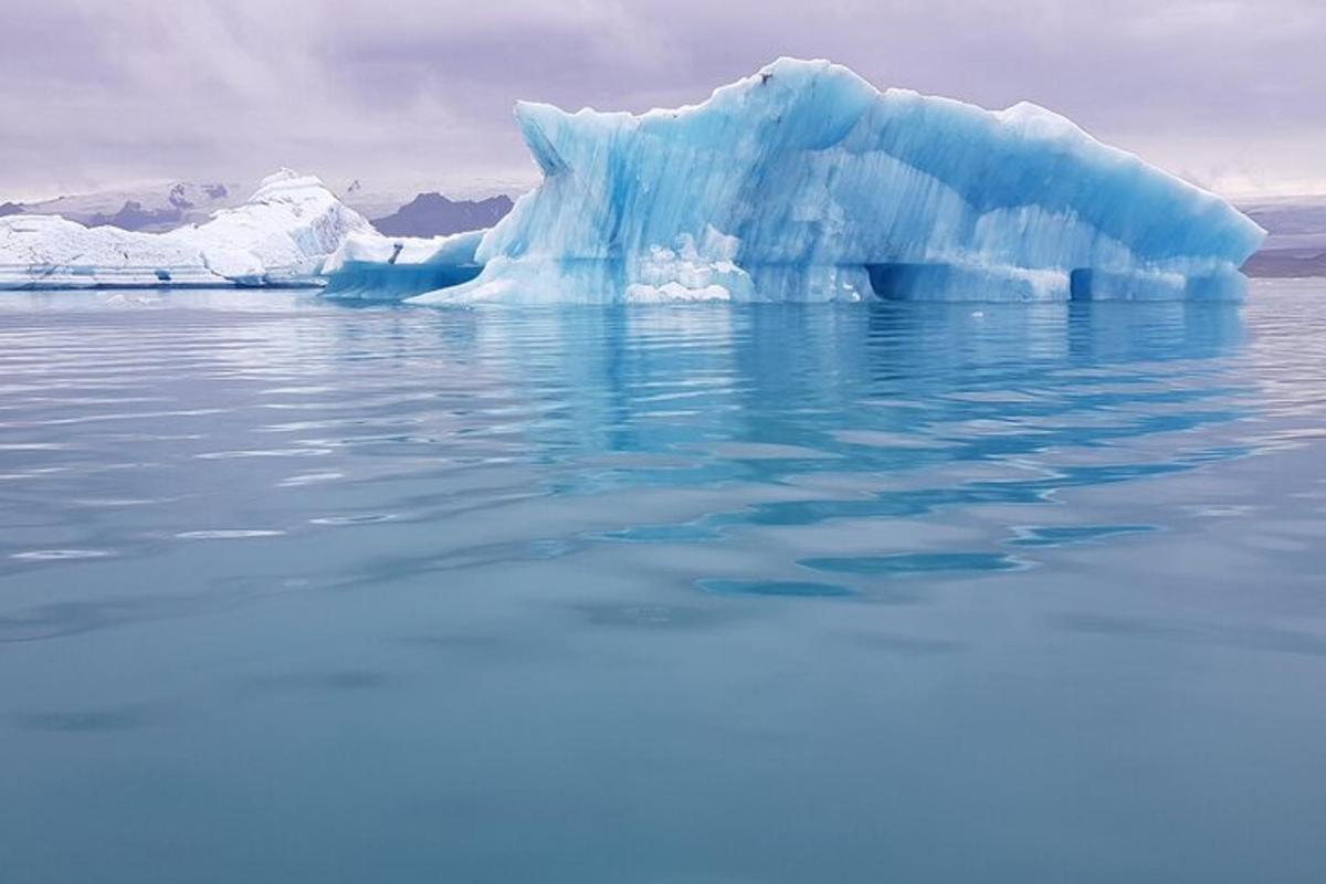 un iceberg che galleggia nell'acqua vicino all'oceano