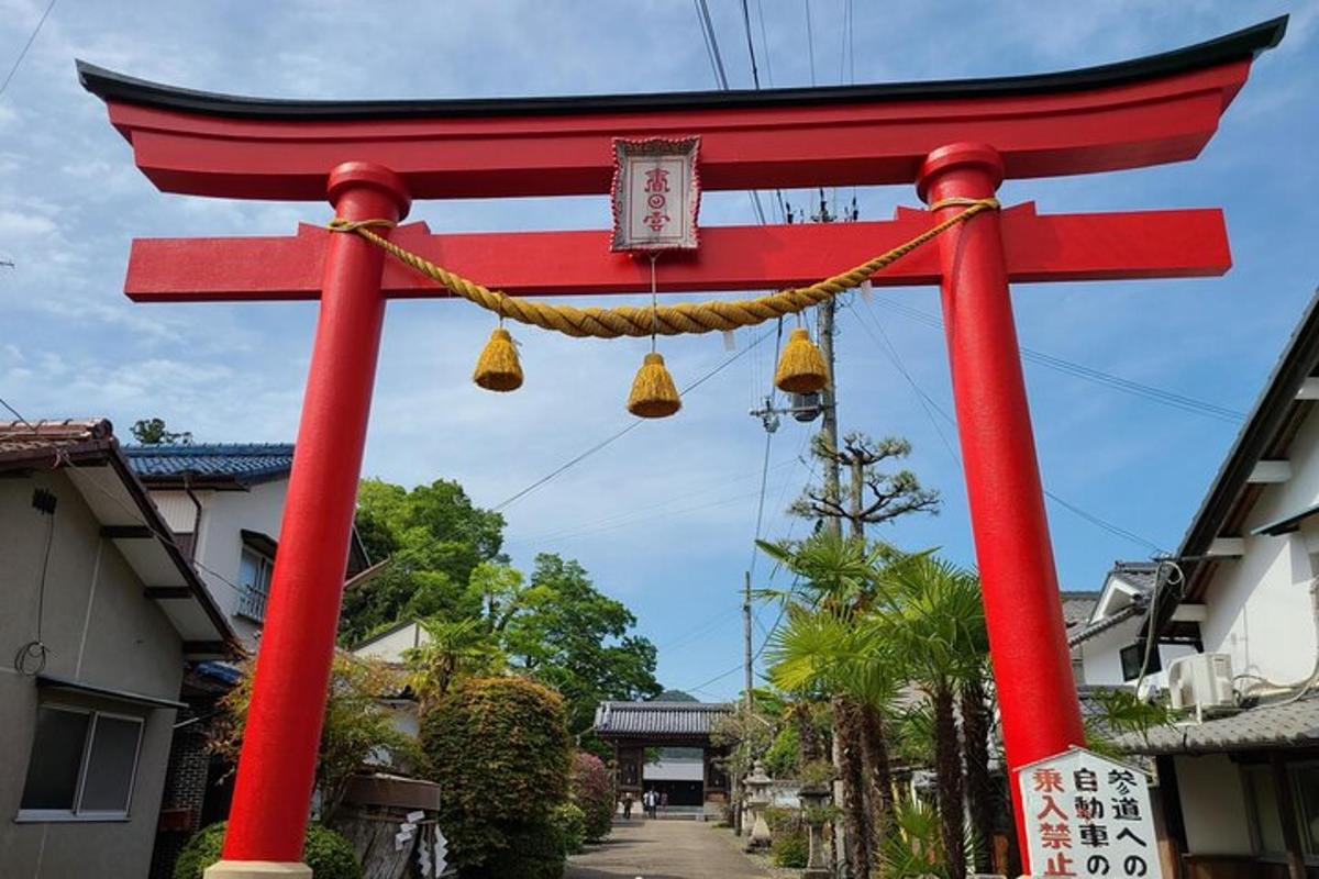 červená brána torii s několika zvony visícími z ní