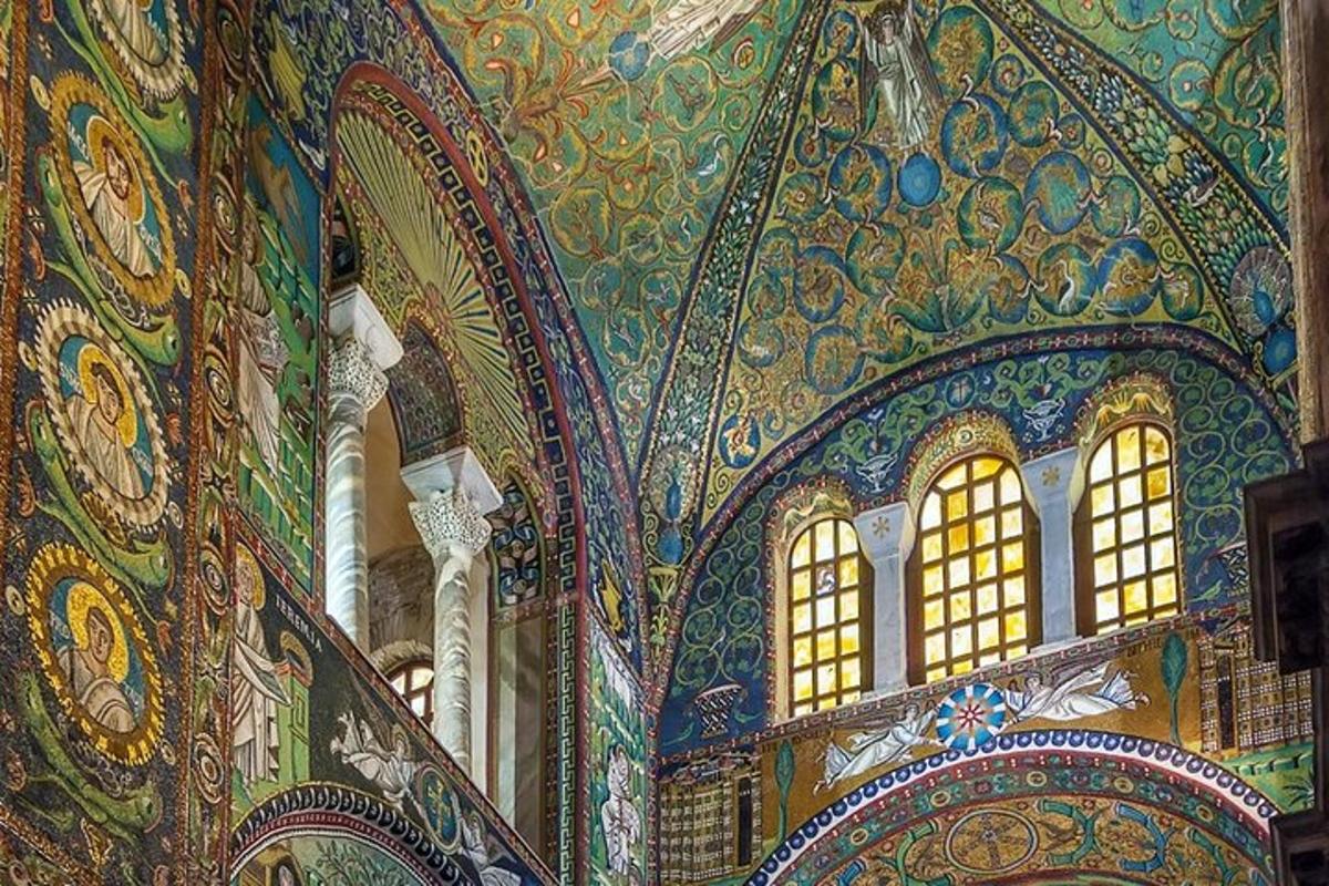 a room with colorful walls and ceilings with windows